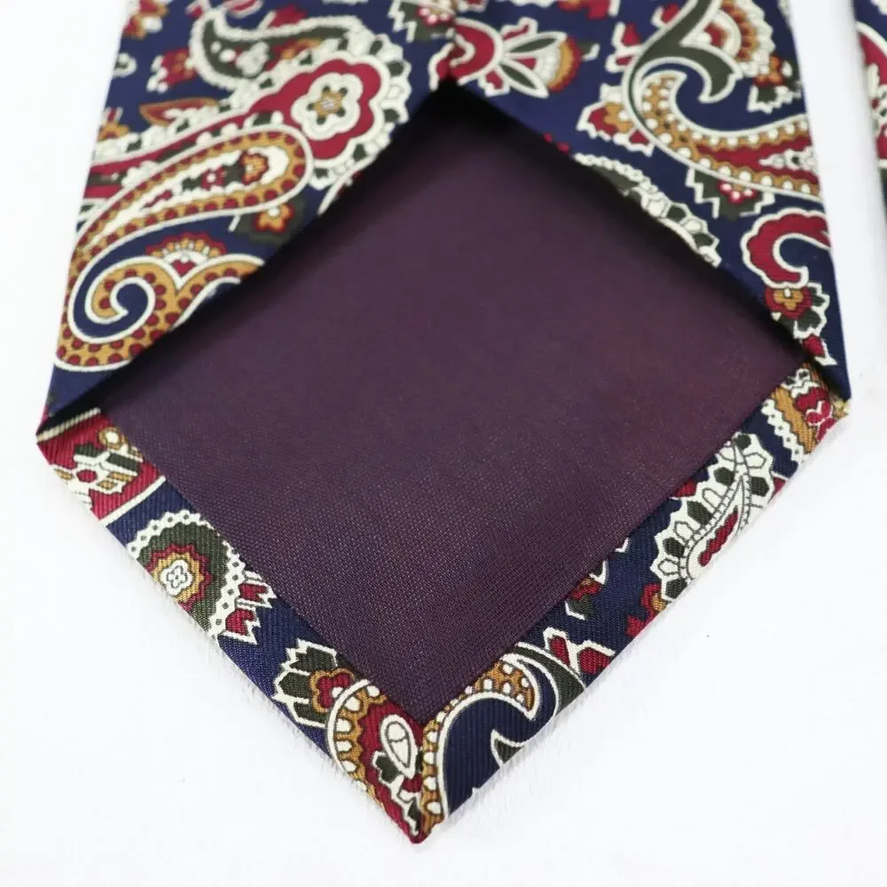 Lands End Tie Mens 58 in Blue Burgundy Cream Paisley Silk Handsewn Lined Wide